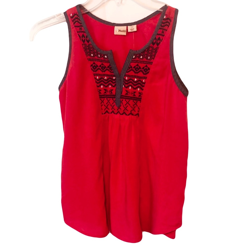 Mudd Girls Red and Blue Embroidered Tank Top Size  7/8